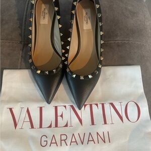 Valentino Garavani Black Studded kitten heels with gold studs
